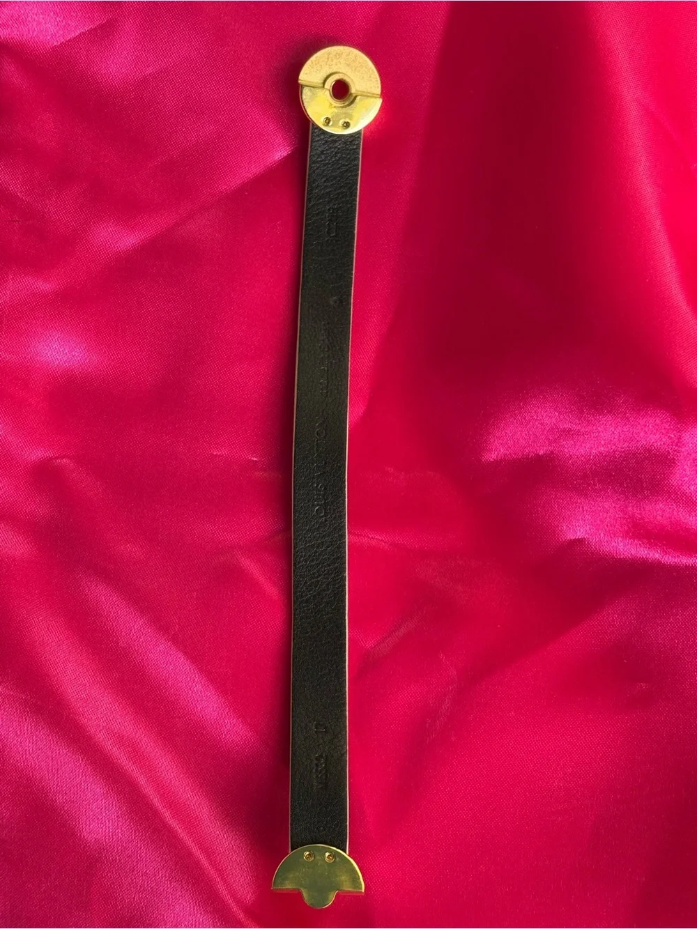 Louis Vuitton Black Leather Bracelet with Gold Monogram Medallion